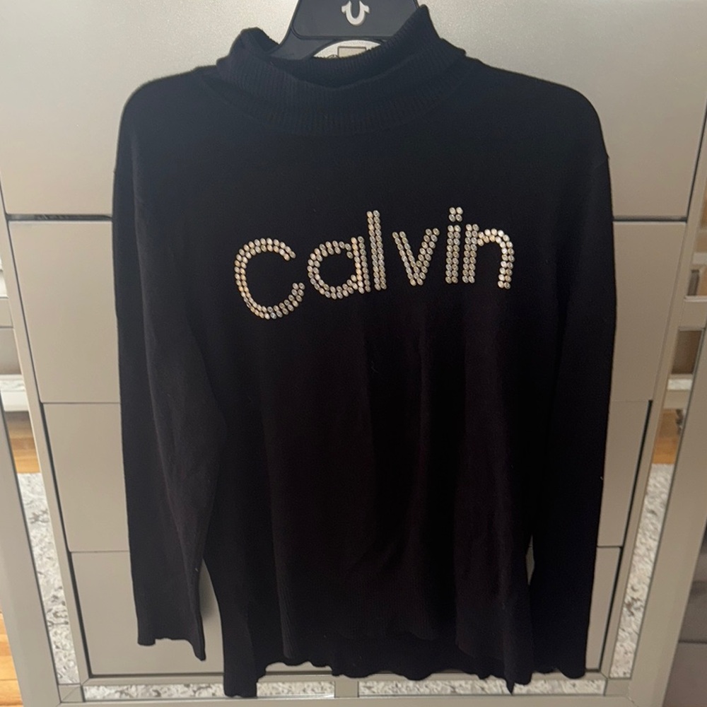 Calvin Klein Black Sweater with Rhinestone Logo
